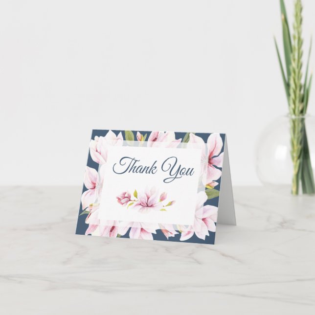 Elegant Magnolia Watercolor Floral Thank You Card (Front)