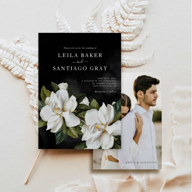 Elegant Magnolia Wedding Invitation with Photo (Creator Uploaded)