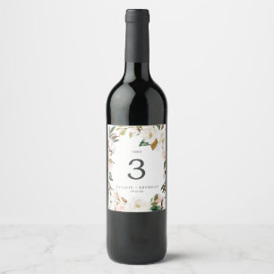 Elegant Magnolia Wedding Table Number Wine Labels