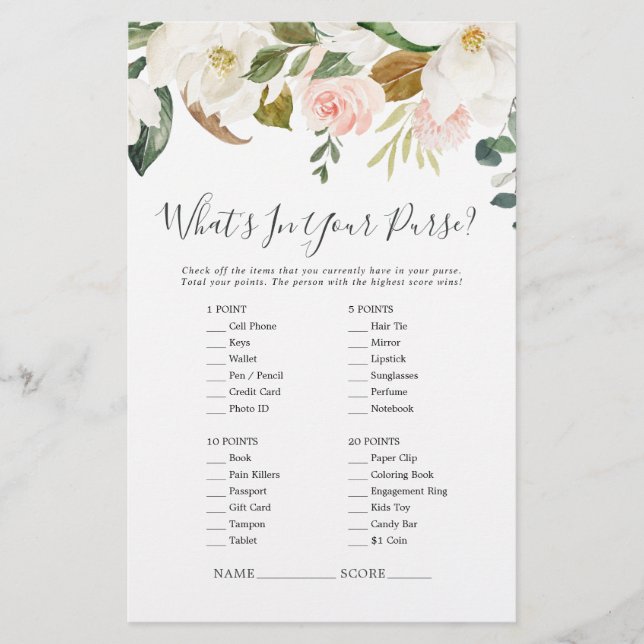 Elegant Magnolia What's In Your Purse Game Flyer (Front)