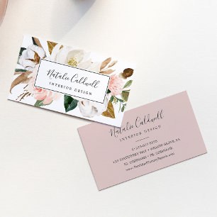Elegant Magnolia   White and Blush Business Card
