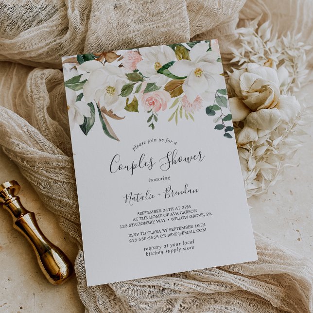 Elegant Magnolia | White and Blush Couples Shower Invitation (Creator Uploaded)