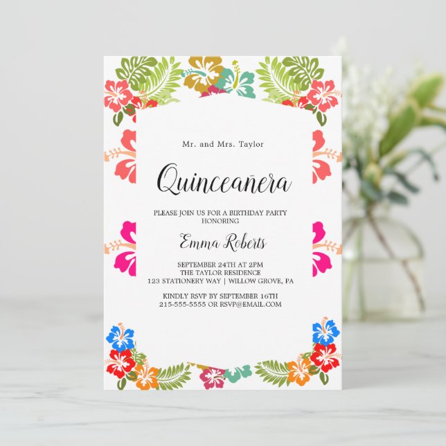 Elegant Magnolia | White and Blush Quinceañera  Invitation (Standing Front)