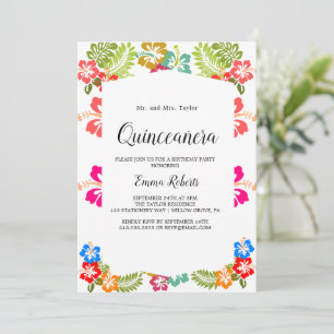 Elegant Magnolia   White and Blush Quinceañera  Invitation