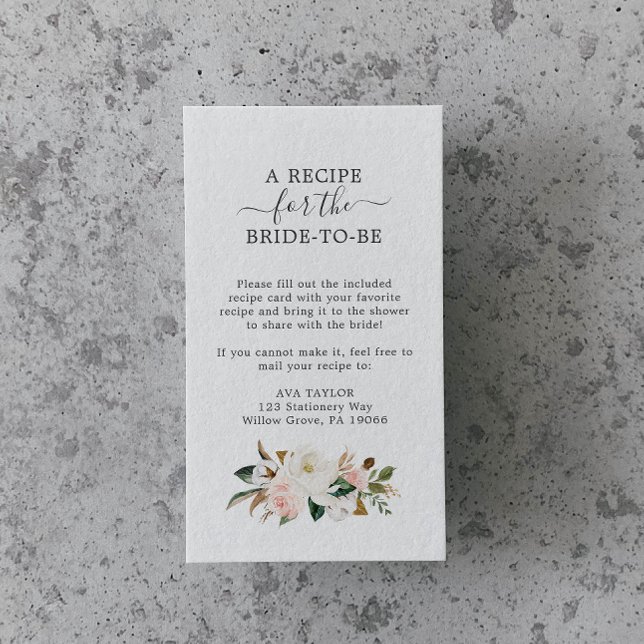 Elegant Magnolia | White and Blush Recipe Request Enclosure Card (Creator Uploaded)