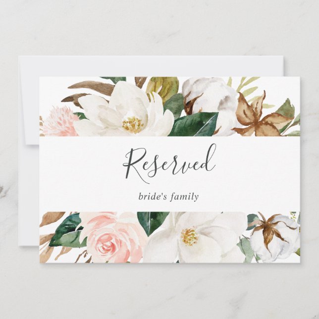 Elegant Magnolia | White and Blush Reserved Sign (Front)