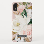 Elegant Magnolia | White & Blush Personalised Name Case-Mate iPhone Case (Back)
