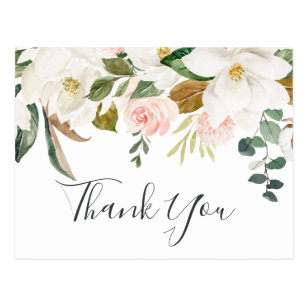 Elegant Magnolia White & Blush Thank You Postcard