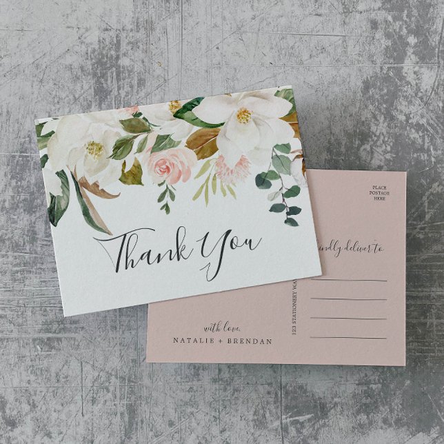 Elegant Magnolia White & Blush Thank You Postcard (Creator Uploaded)