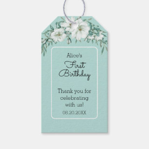 Elegant Magnolia White Pastel Green 1st Birthday Gift Tags