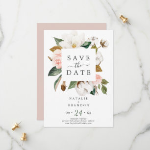 Elegant Magnolia White Save the Date Card