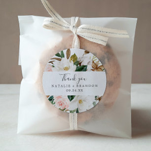 Elegant Magnolia   White Thank You Favour Sticker
