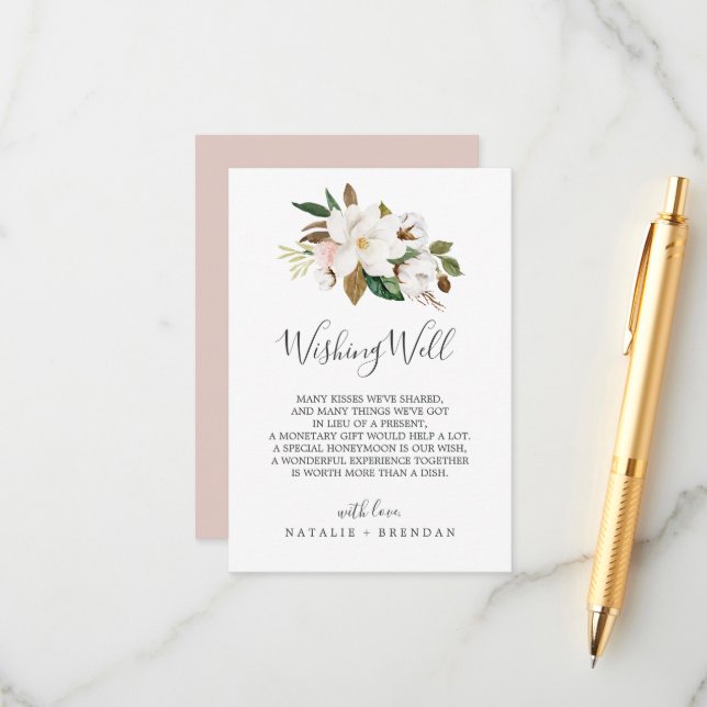 Elegant Magnolia | White Wedding Wishing Well Card (Front/Back In Situ)