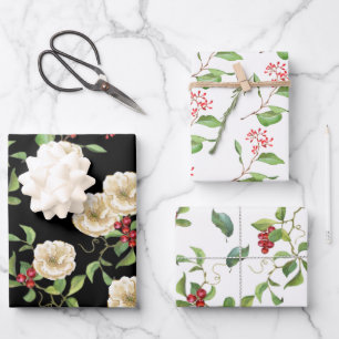 Elegant Magnolia with Berries and Foliage Holiday Wrapping Paper Sheet