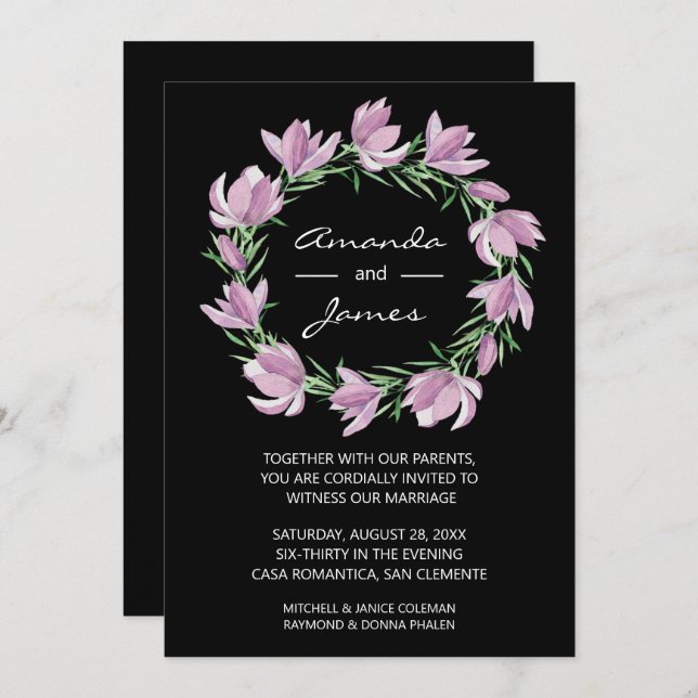 Elegant Magnolia Wreath Wedding Invitations (Front/Back)