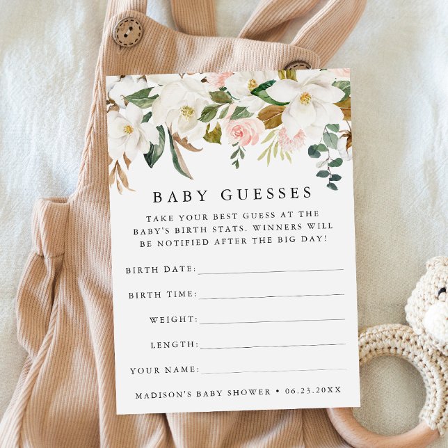 Elegant Magnolias Baby Shower Guessing Game Card (Creator Uploaded)