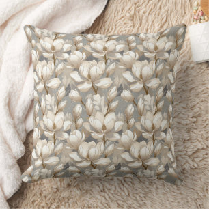 Elegant Magnolias in Smooth Neutral Curves Cushion