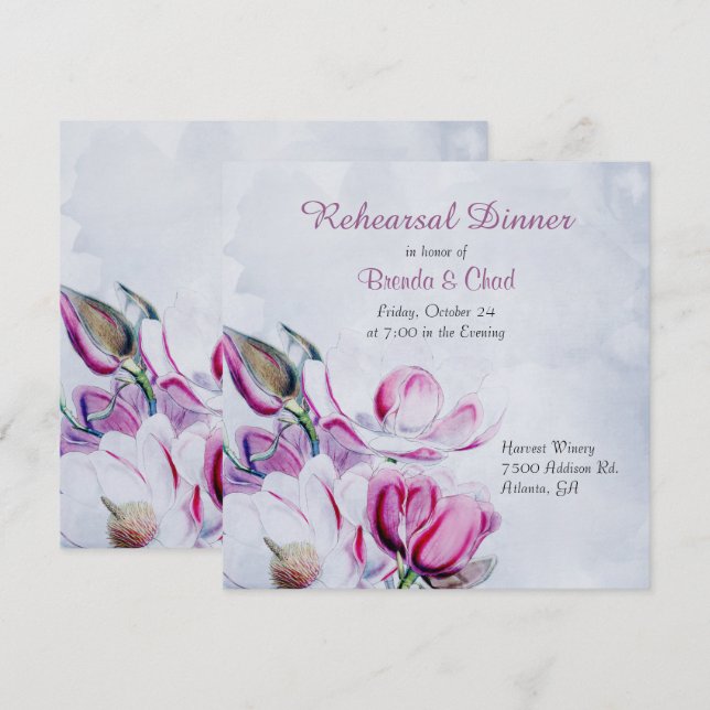 Elegant Magnolias Wedding Rehearsal Invitation (Front/Back)