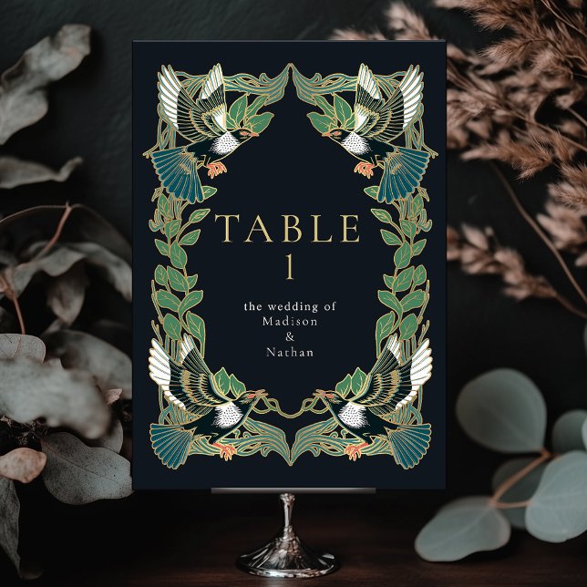 Elegant Magpie Art Nouveau Wedding Invitation Table Number (Creator Uploaded)
