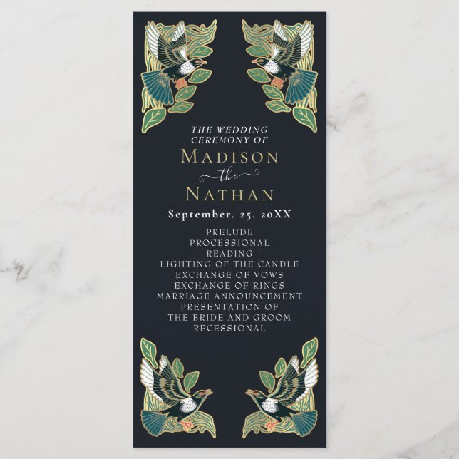 Elegant Magpie Art Nouveau Wedding Program (Front)