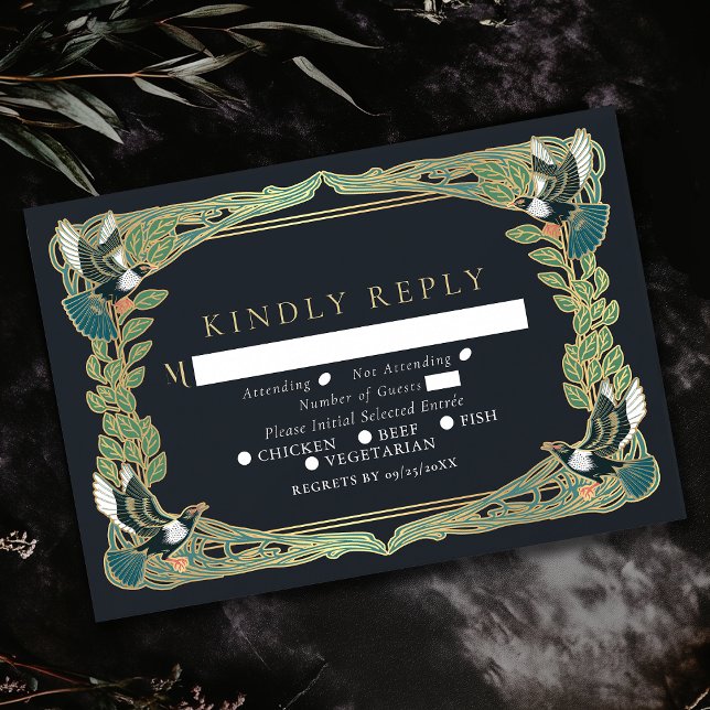 Elegant Magpie Art Nouveau Wedding RSVP (Creator Uploaded)