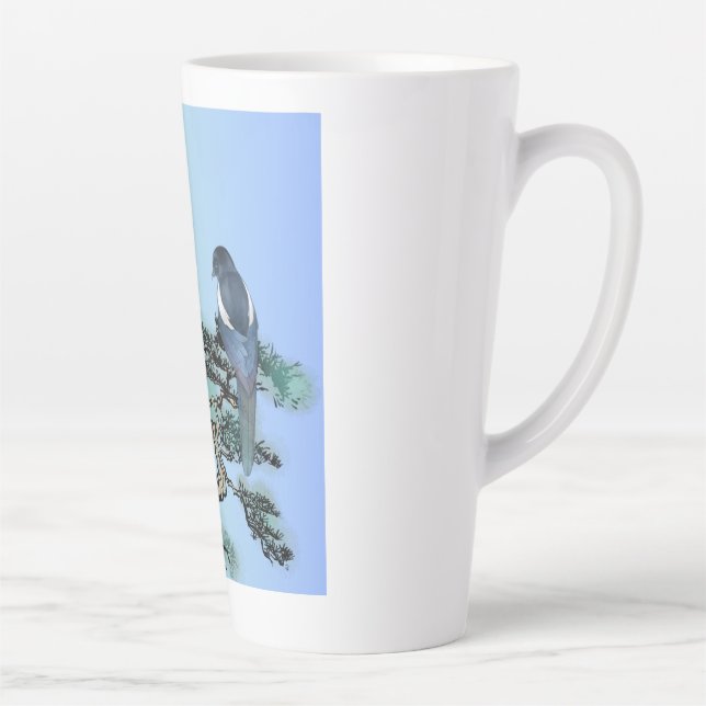 Elegant Magpie Bird Bonsai Latte Coffee Mug (Right)