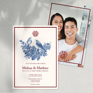 Elegant Magpie Floral Chinese Wedding Invitation