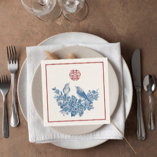 Elegant Magpie Floral Double Xi Chinese Wedding Napkin