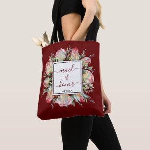 Elegant Maid of Honour Burgundy Wedding Gift Tote Bag