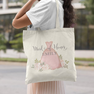 Elegant Maid of Honour Modern Blush Pink Floral Tote Bag