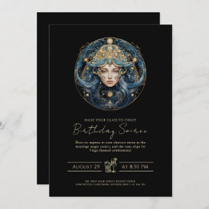 Elegant Maiden Sun Sign Cosmic Black Gold Virgo Invitation