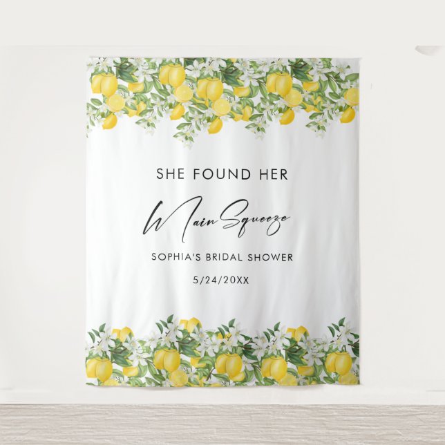 Elegant Main Squeeze Bridal Shower Photo Backdrop Tapestry (Front)