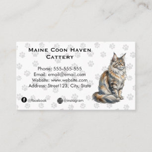 Elegant Maine Coon Cattery Watercolor Custom Business Card