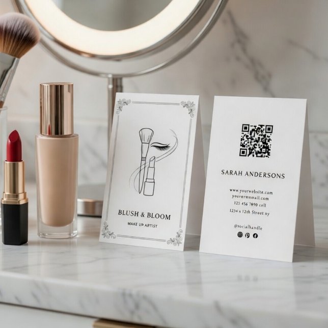Elegant Makeup Artist Business Card with QR Code  (Creator Uploaded)
