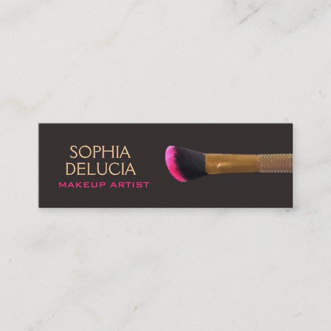 Elegant Makeup Artist Gold Pink Makeup Brush Mini Business Card (Front)