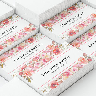Elegant Makeup Artist Hair Stylist Pink Floral Business Card