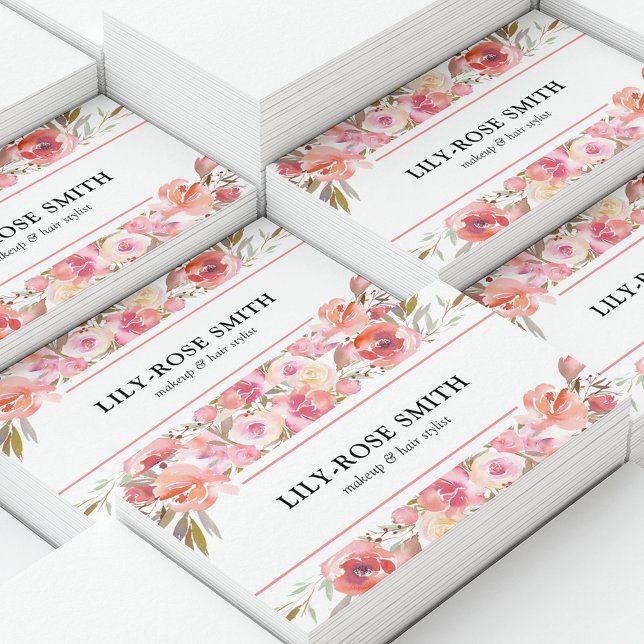 Elegant Makeup Artist Hair Stylist Pink Floral Business Card (Creator Uploaded)