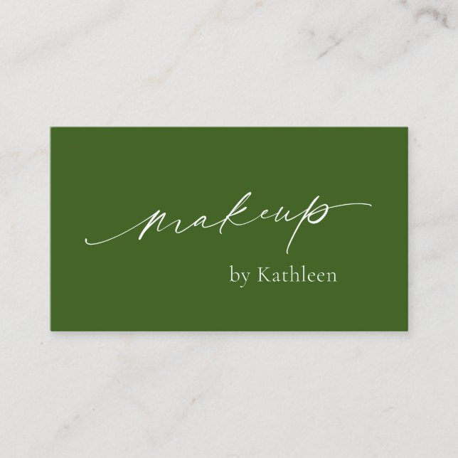 Elegant Makeup Artist Olive Green Modern Business Card (Front)