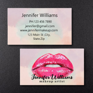 elegant makeup artist pink glossy lips trendy chic business card