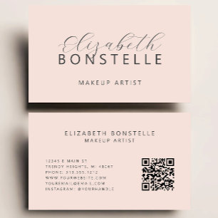 Elegant Makeup Artist QR Code Blush Pink Business Card