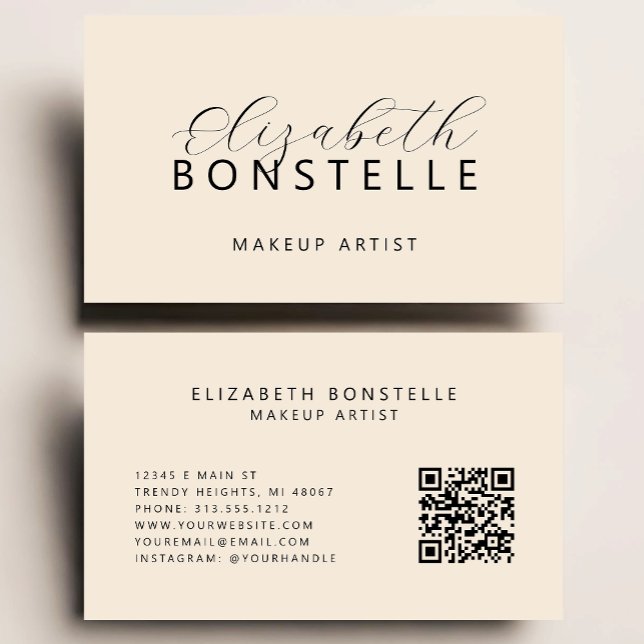 Elegant Makeup Artist QR Code Neutral Beige Business Card (Creator Uploaded)