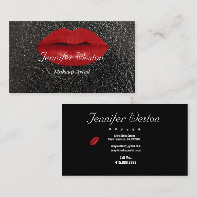 Elegant Makeup Artist/Red Lips - Business Cards (Front/Back)