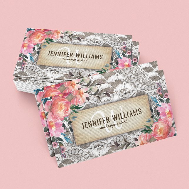 Elegant Makeup Artist Wedding Rustic Floral Business Card (Creator Uploaded)