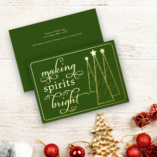 Elegant Making Spirits Bright Dark Green Business Foil Holiday Card