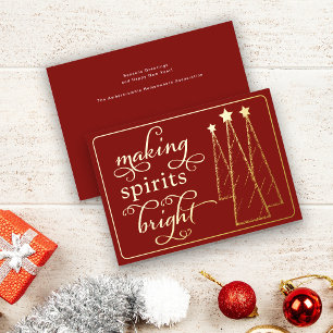 Elegant Making Spirits Bright Dark Red Business Foil Holiday Card
