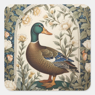 Elegant Mallard Duck William Morris Inspired Square Sticker