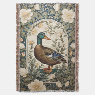 Elegant Mallard Duck William Morris Inspired Throw Blanket
