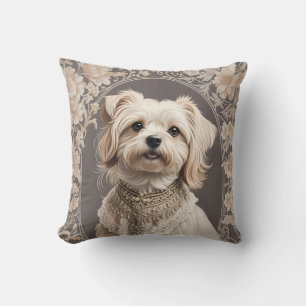 Elegant Maltese Dog William Morris Inspired Cushion