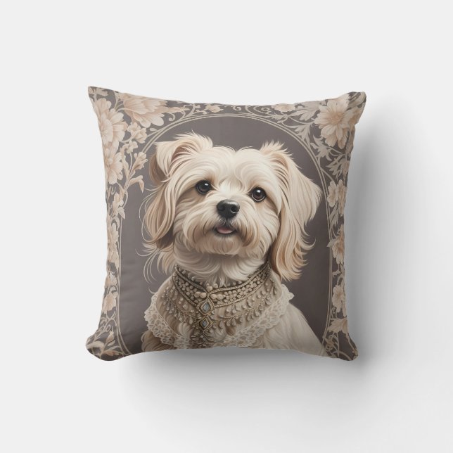 Elegant Maltese Dog William Morris Inspired Cushion (Front)