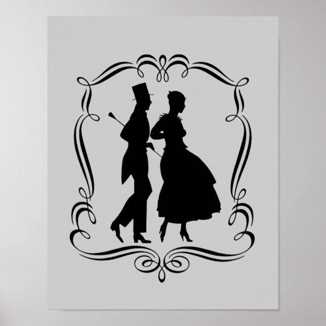 Elegant Man And Woman Party Silhouette Art  Poster (Front)